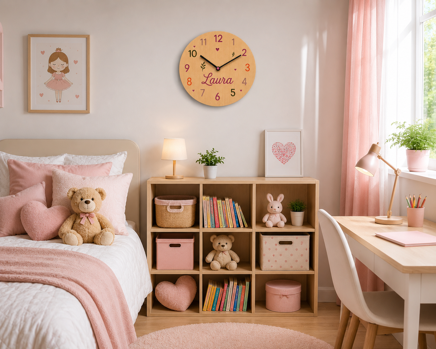 Reloj infantil de madera personalizado con nombre