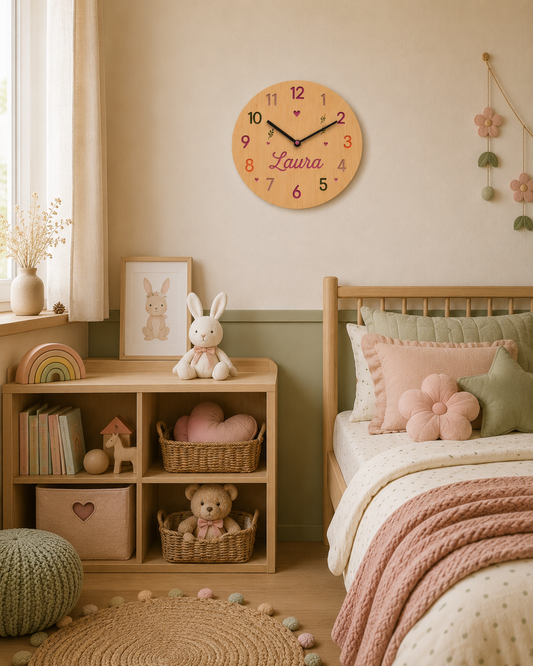 Reloj infantil de madera personalizado con nombre